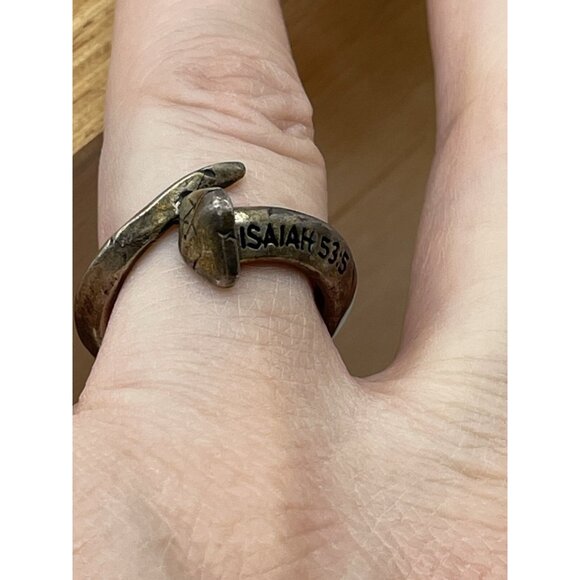 The Passion of Christ Tested Silver Signed BSD Isaiah 53:5 Size 6 Nail Ring - Picture 13 of 14